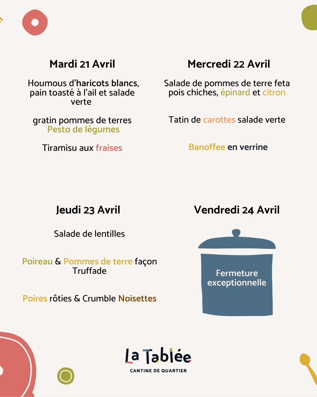 Menu de la semaine