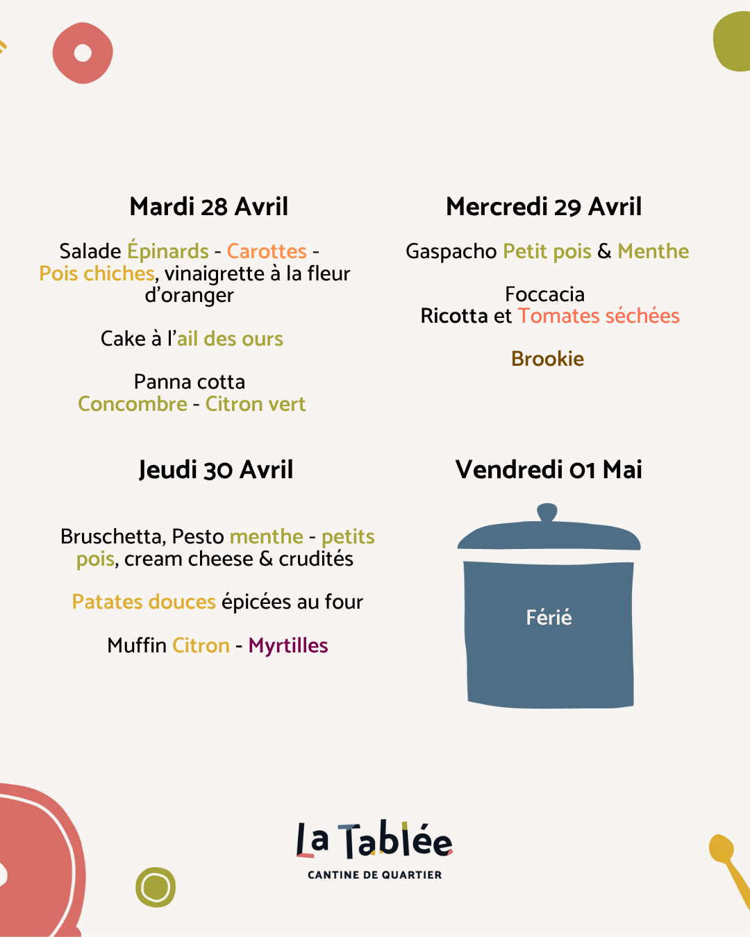 Menu de la semaine