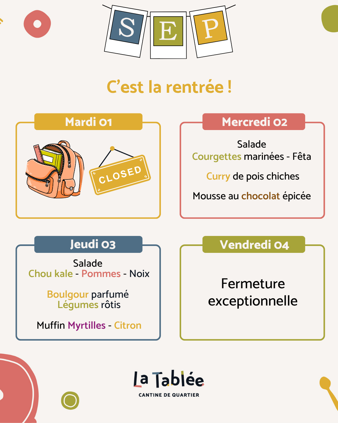 Menu de la semaine