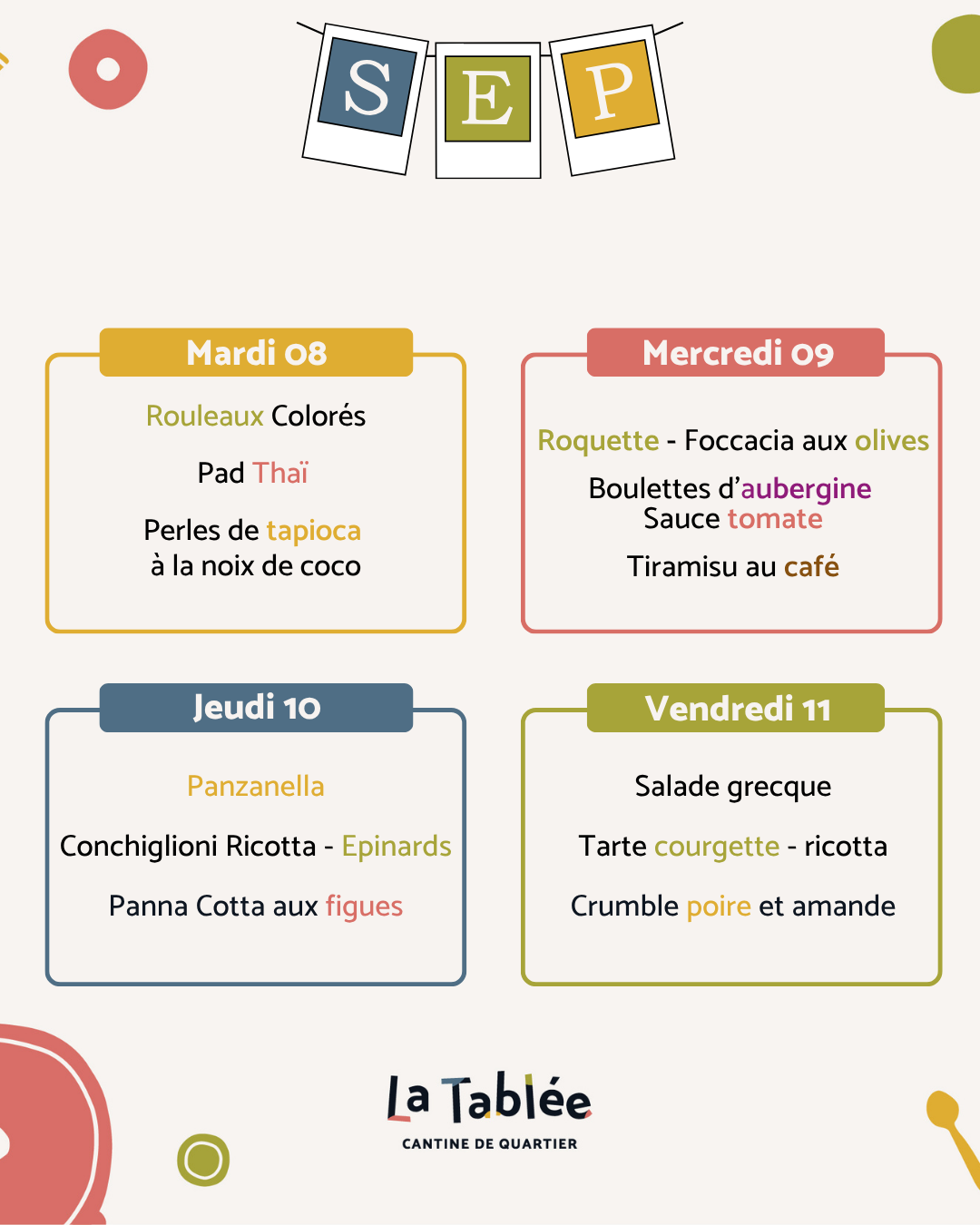 Menu de la semaine
